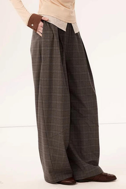 Retro Plaid Curved Pants