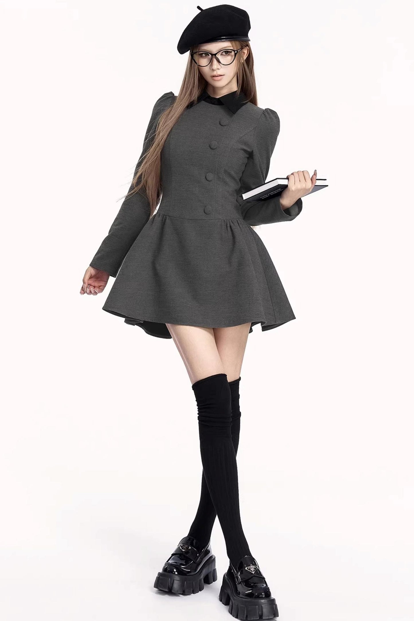 French Retro Color-Blocking Dress