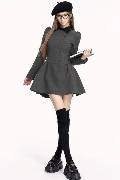 French Retro Color-Blocking Dress