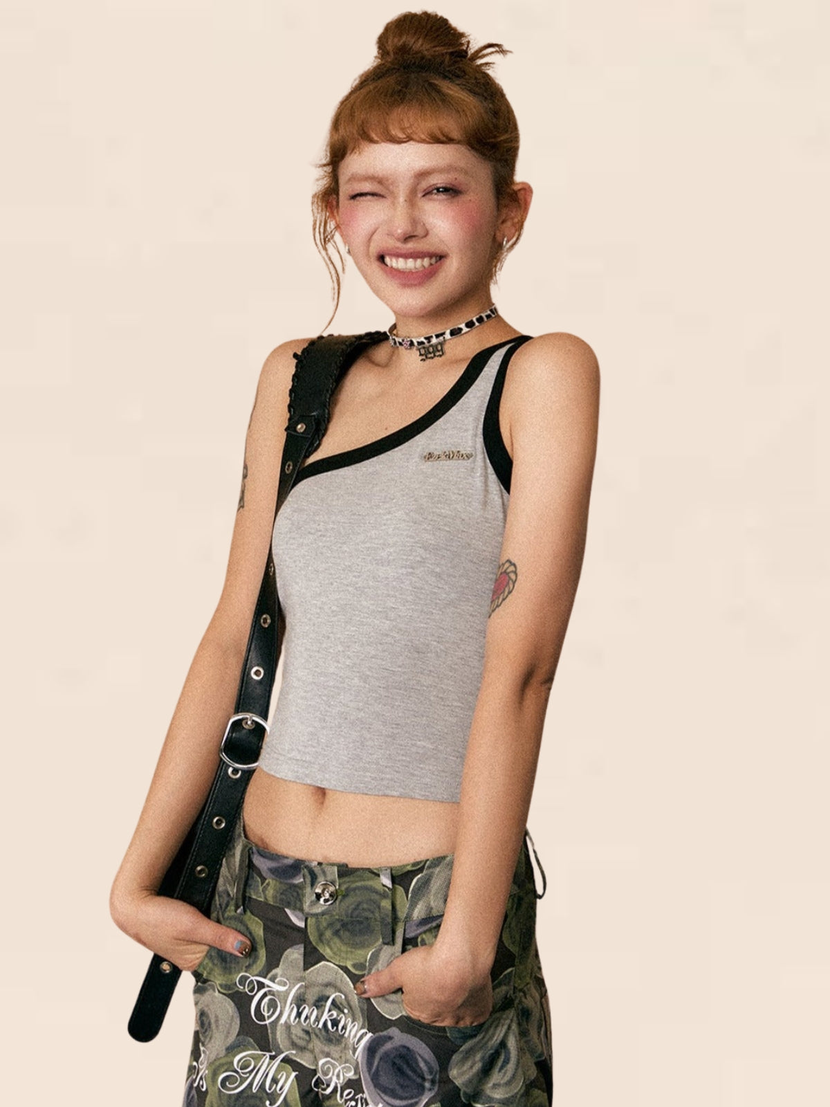 Schrägschulter-Camisole-Top