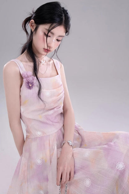 Purple Floral Sleeveless Dress