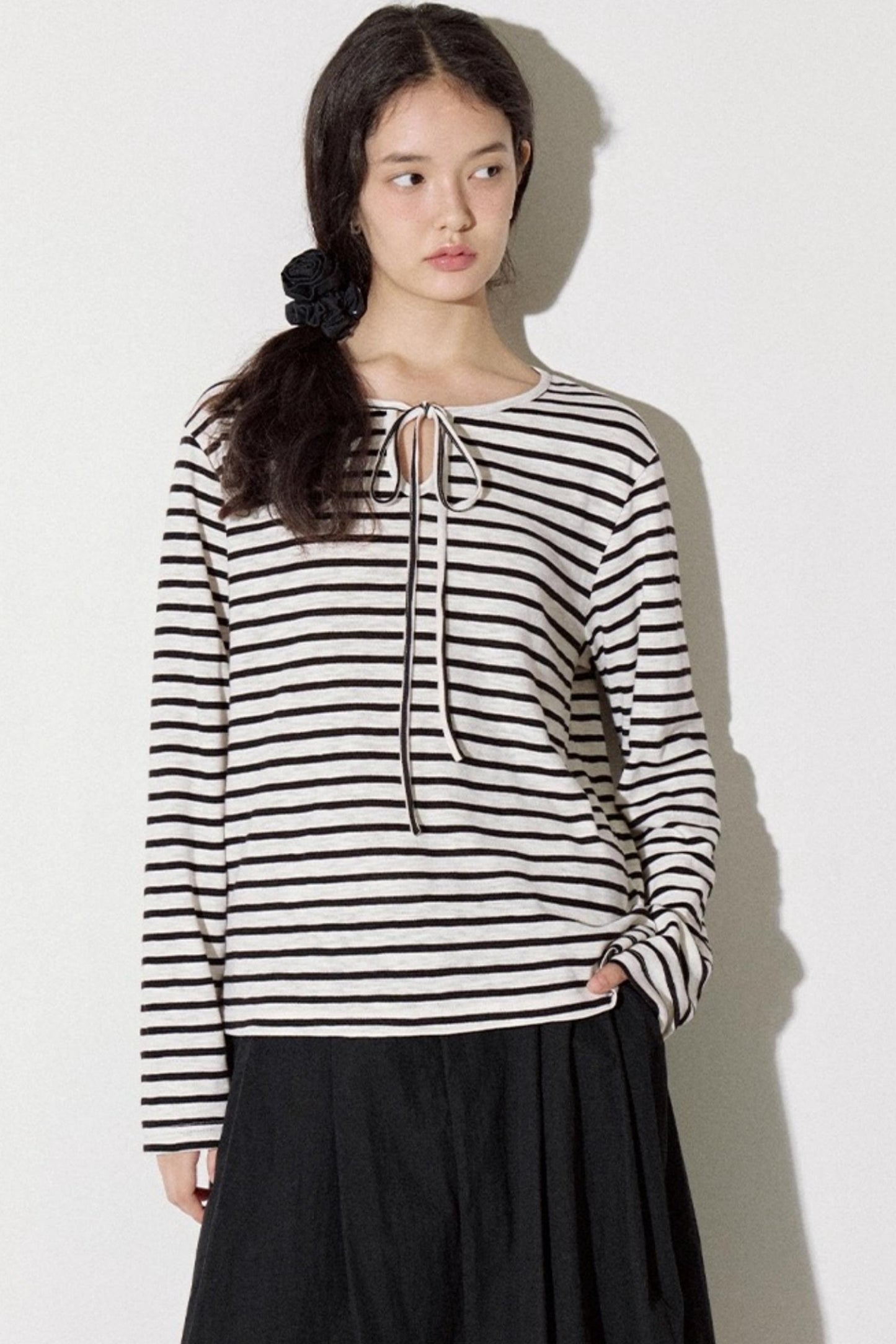 Classic Striped Bamboo Lace-Up T-Shirt