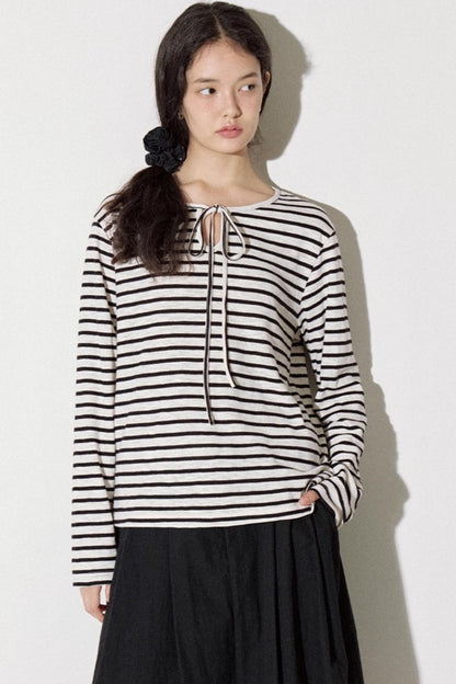 Classic Striped Bamboo Lace-Up T-Shirt