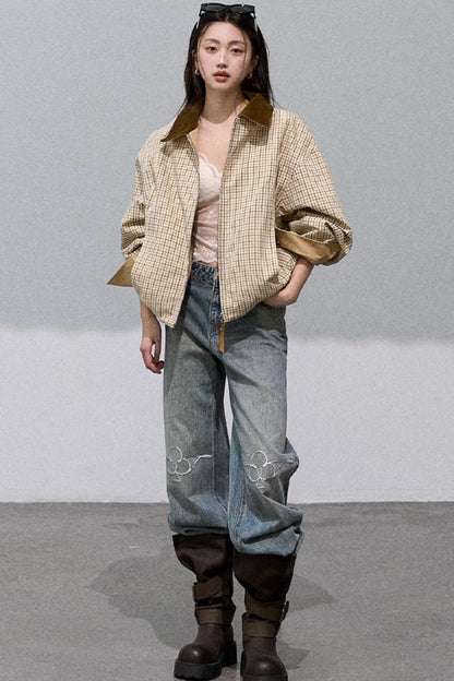 Vintage Burnt Flower Wide-Leg Jeans