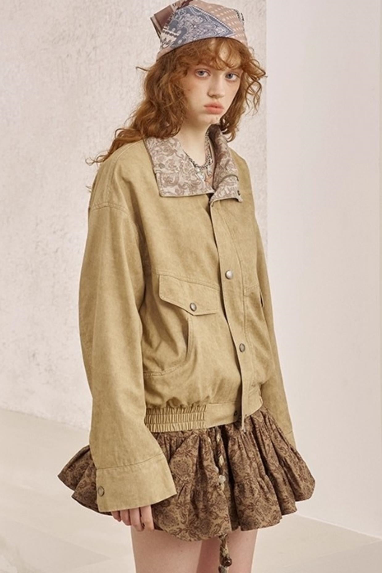 Cashew Flower Washed Stand Collar Jacket