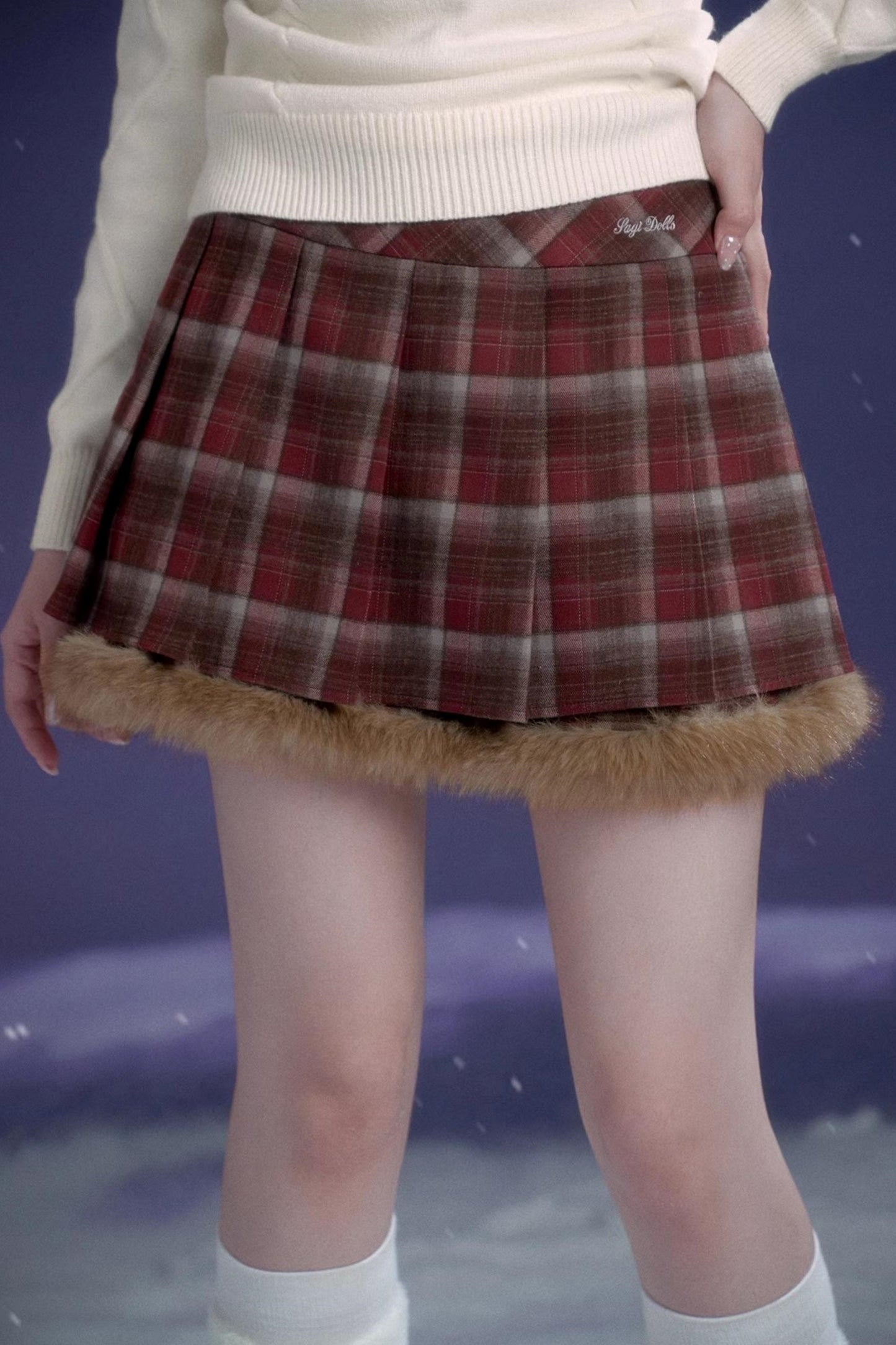 Red-Brown Plaid Skirt Coat Set-Up