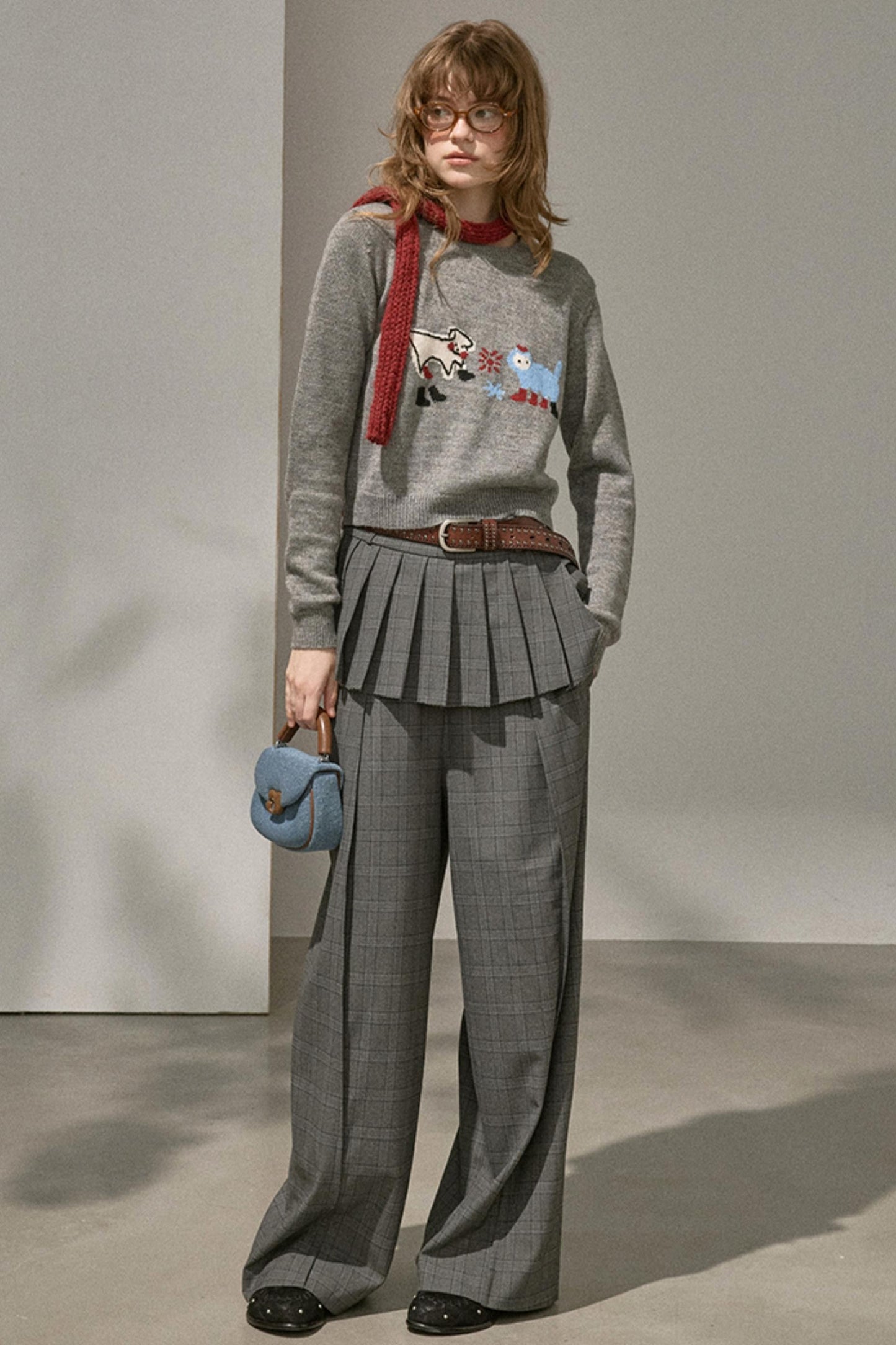 Kitten Puppy Embroidered Wool Blend Top