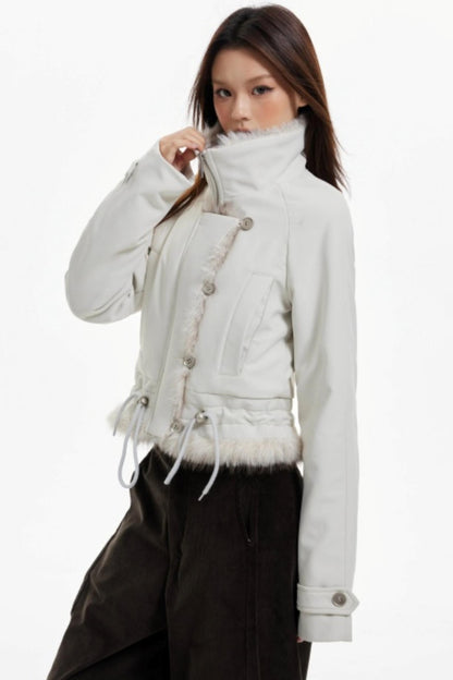 Plush Collar Slim Zippered Jacket