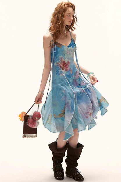 Blue Sea Floral Layered Dress