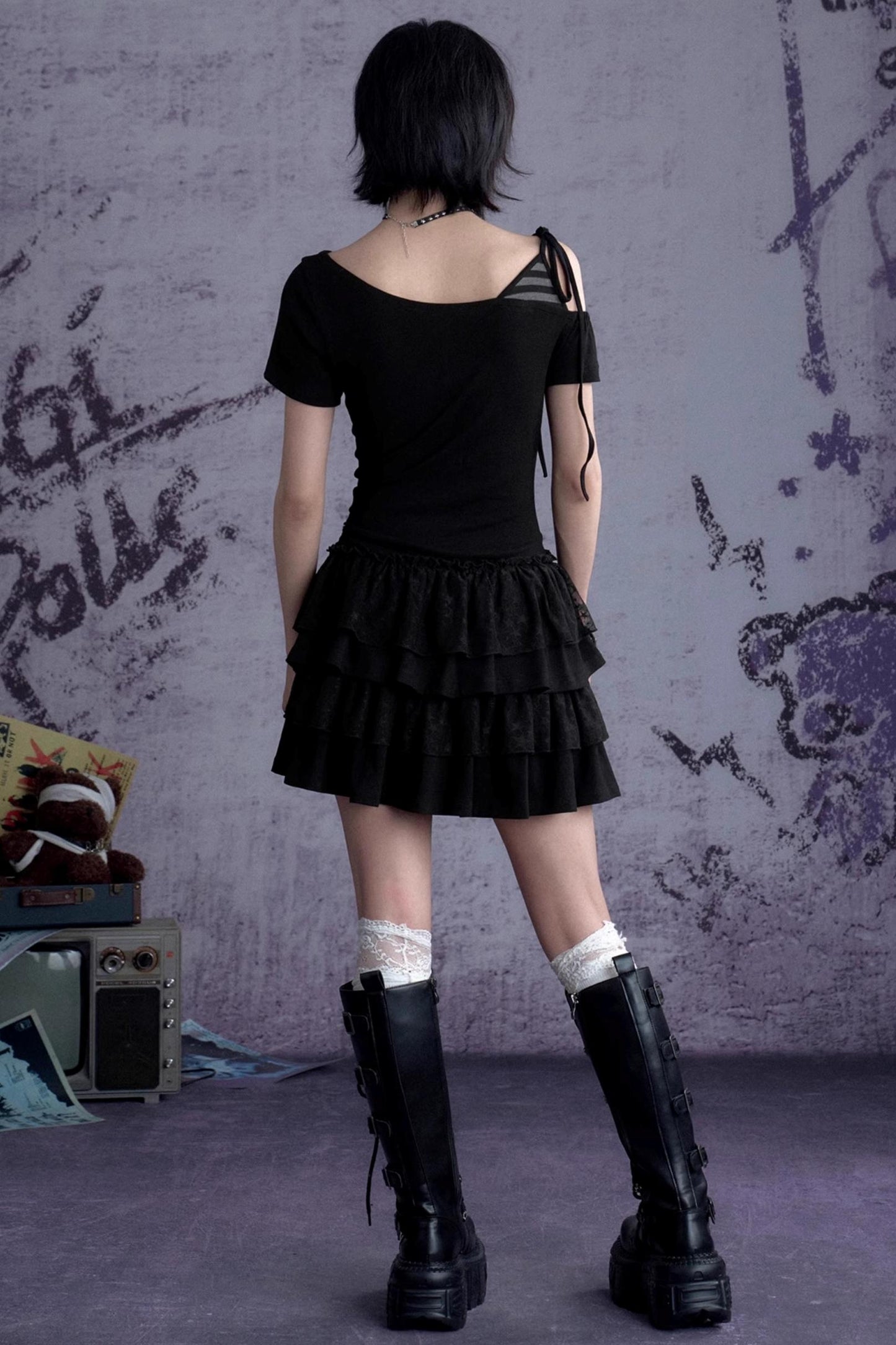 Slash Print Patchwork Dress