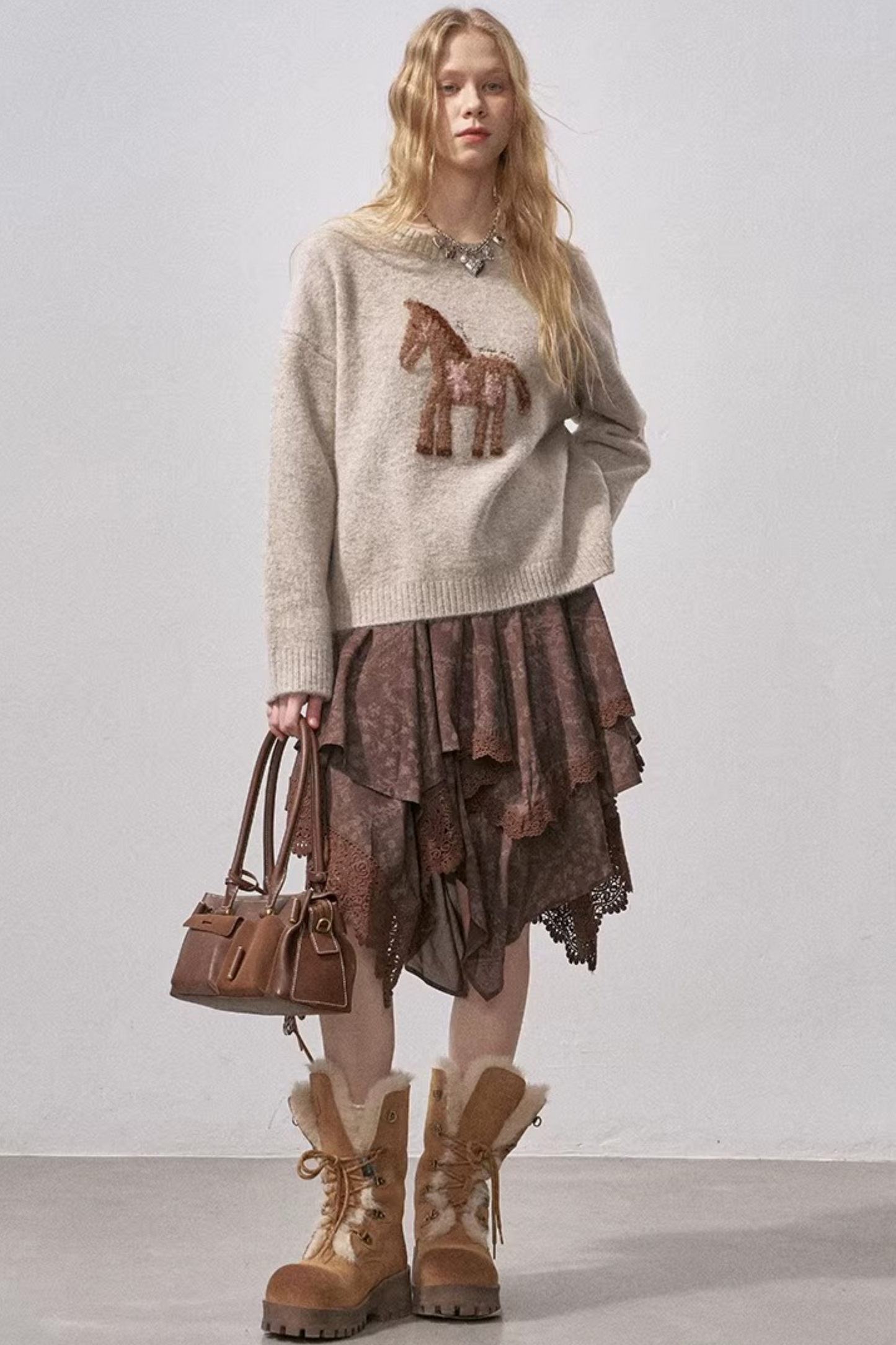 Lace Asymmetrical Tiered Skirt