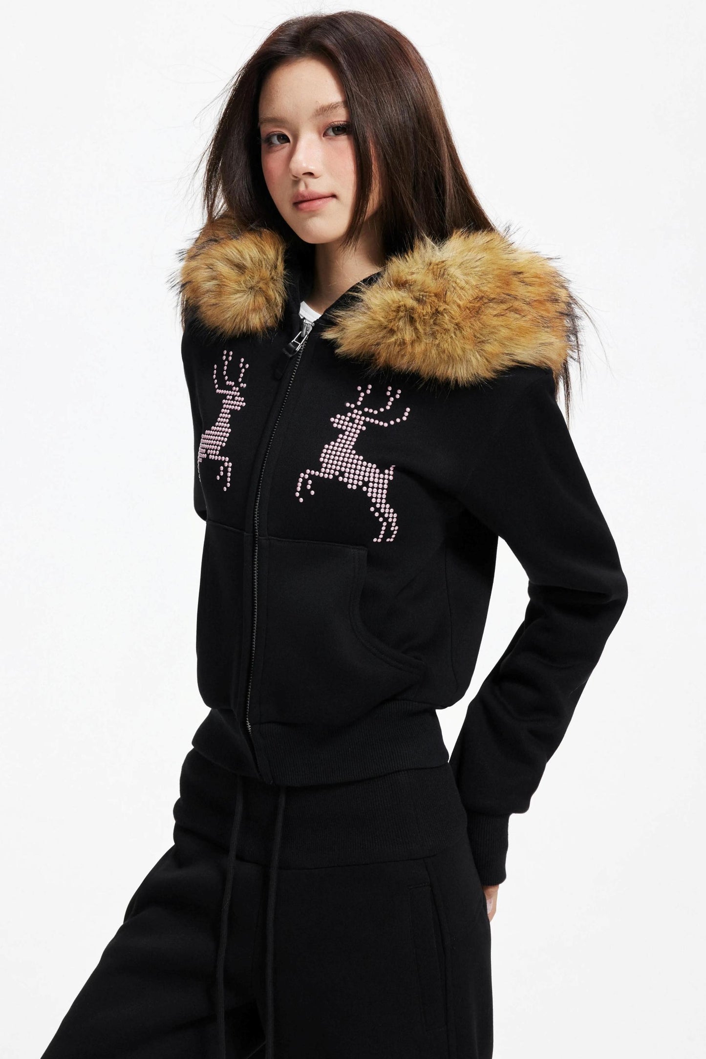 Diamond Deer Hooded Cardigan