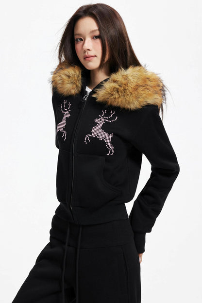 Diamond Deer Hooded Cardigan