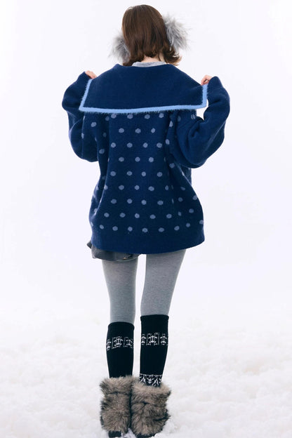 Retro Navy Collar Cardigan Jacket