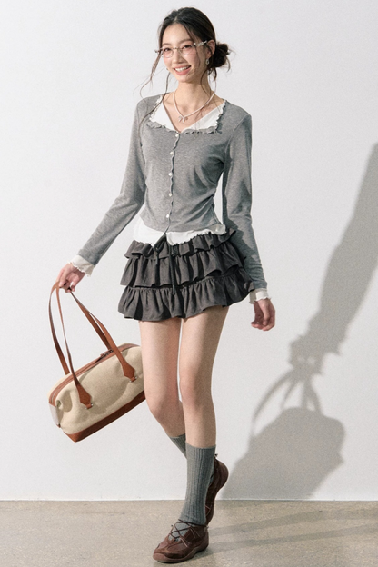 Miu-Style Collared Knit Sweater