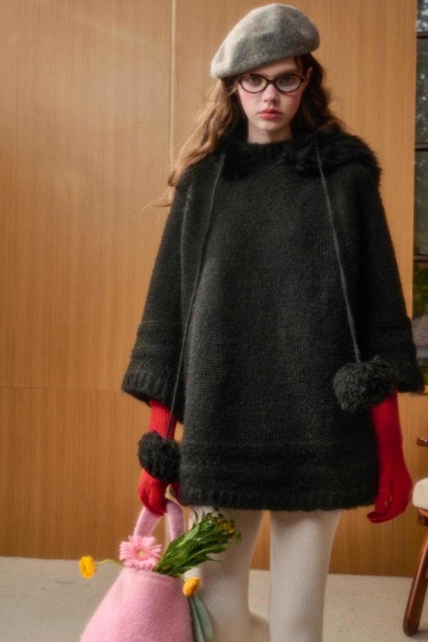 Hooded Wool Cape Dress