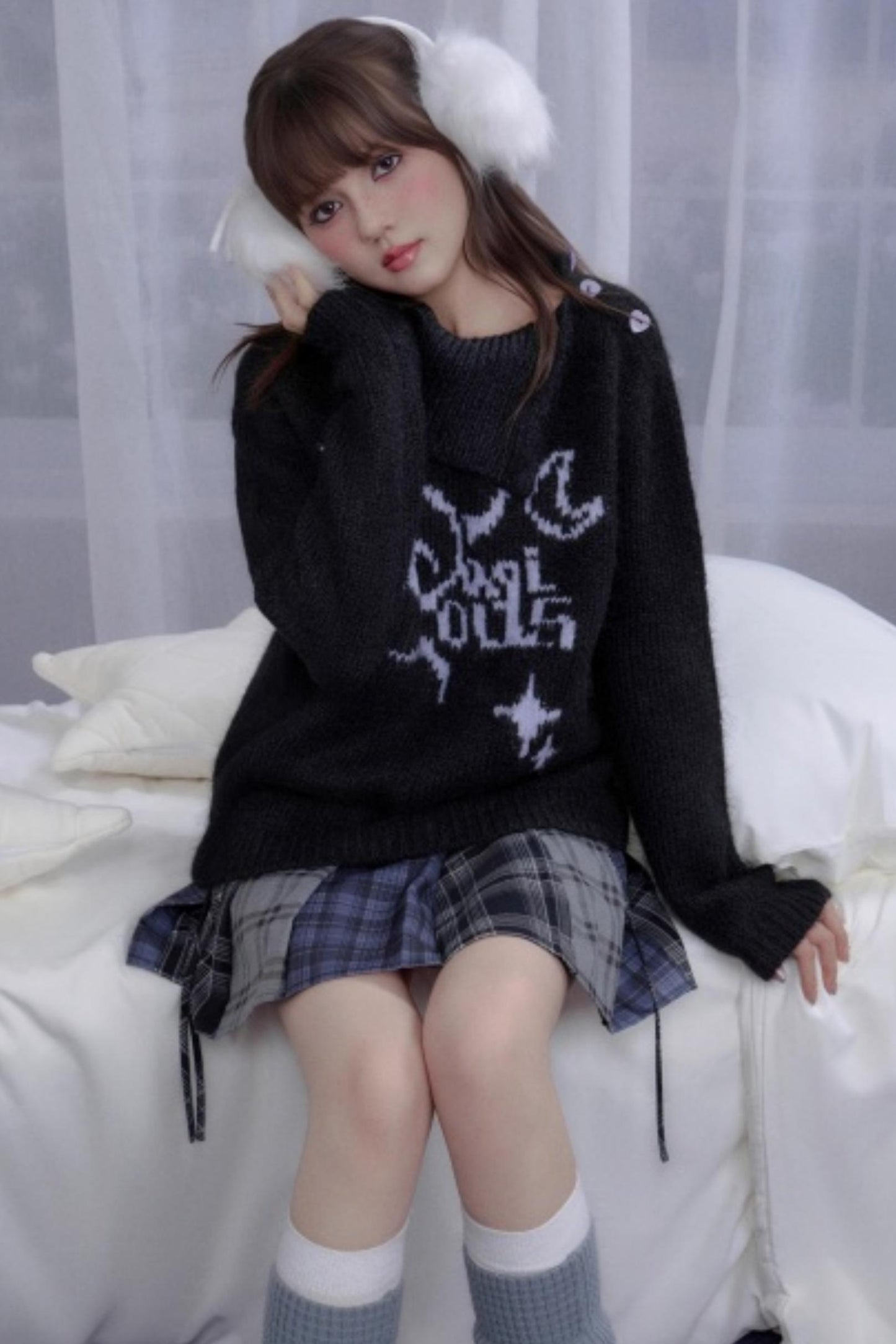 High-Necked Jacquard Sweater