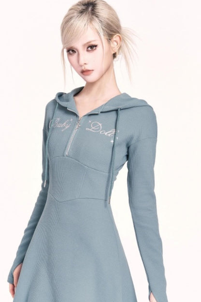 Irregular Hooded Sweatshirt Slimming Dress