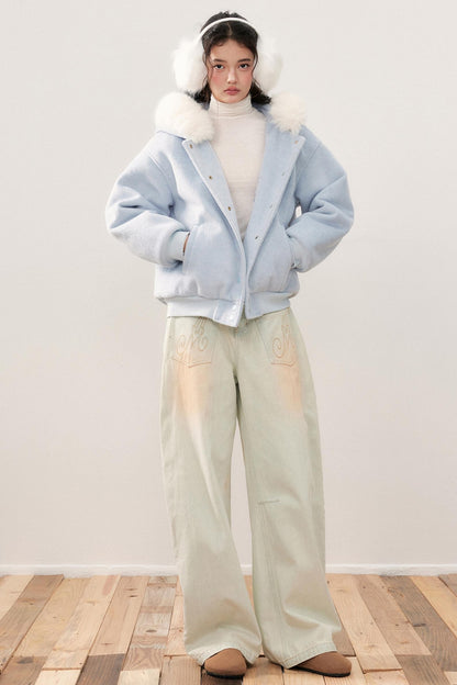 Vintage Washed Distressed Wide-Leg Jeans