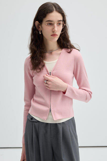 Simple Wool Knit Fake Two-Piece Top