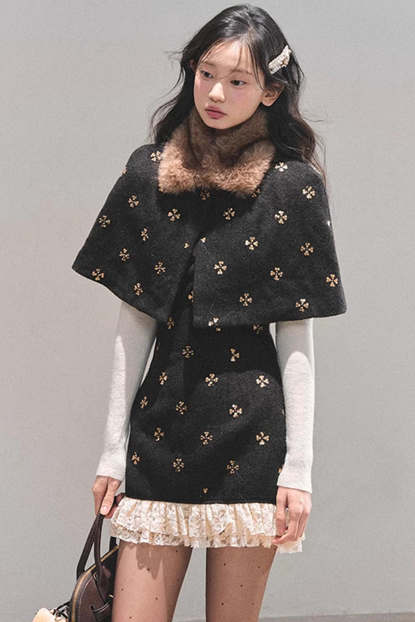 French Woolen Lace Dress Set-Up