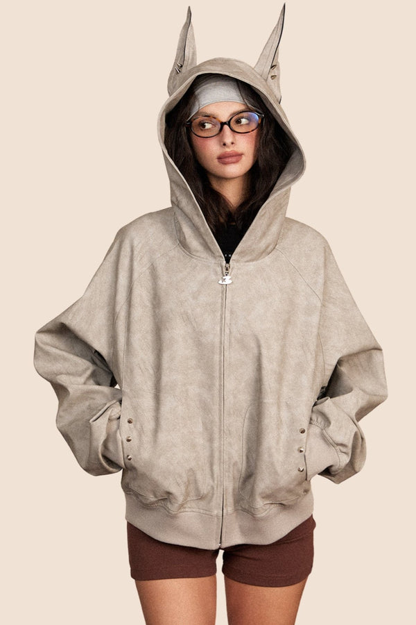 Retro Distressed Tie-Dye Leather Jacket