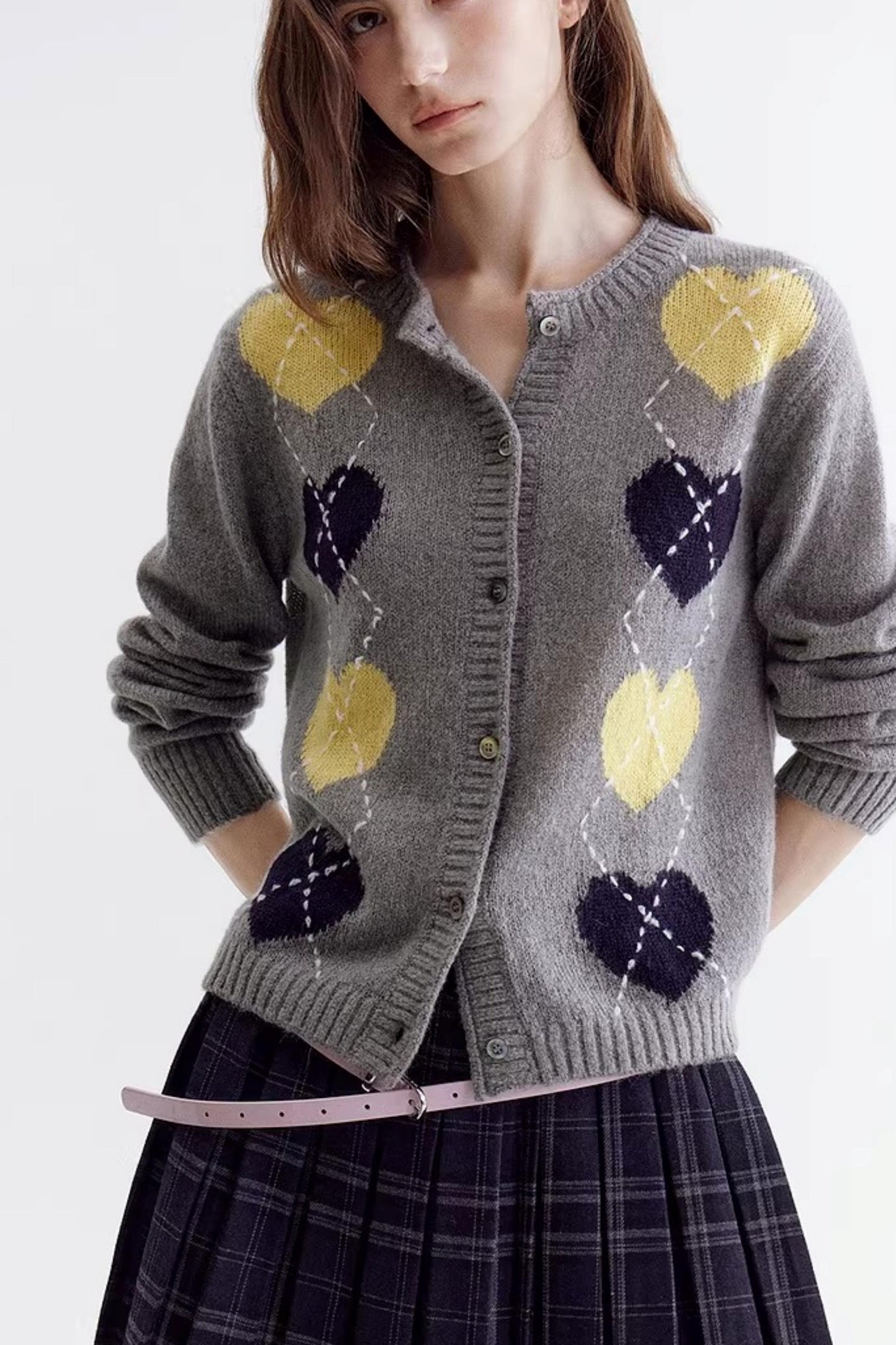 컬러 블록 하트 니트 스웨터