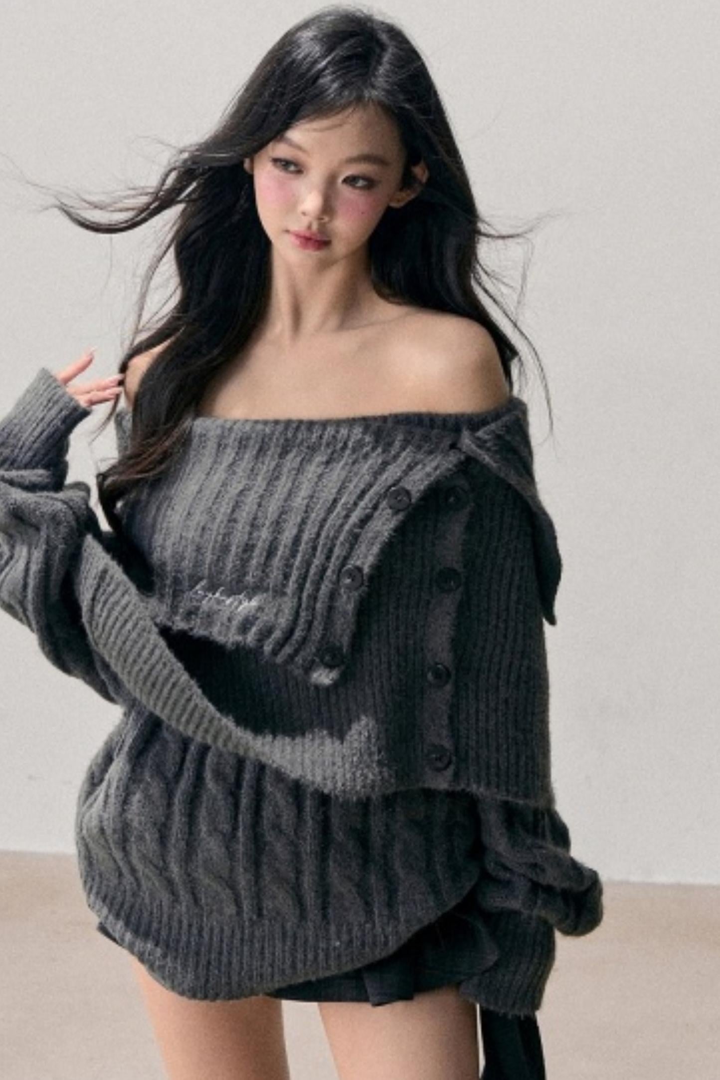 One-Shoulder Knitted Sweater Set