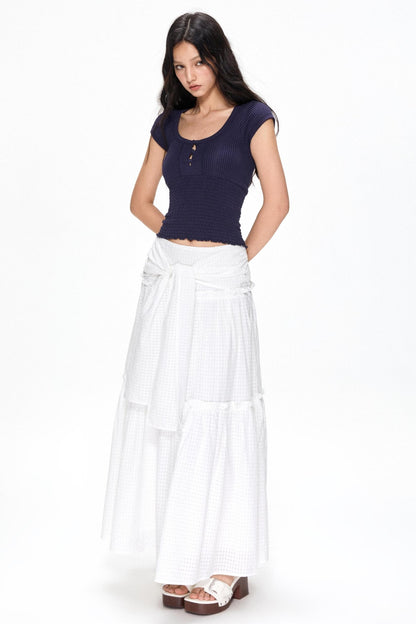 Vintage White Mesh Midi Skirt