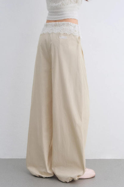 Lace Patchwork Wide-Leg Pants