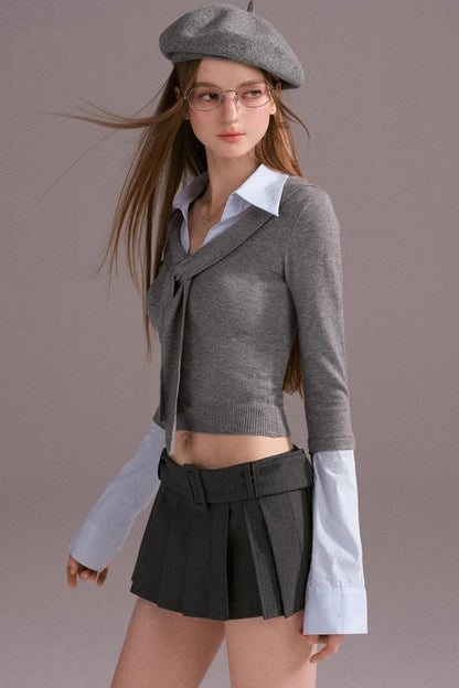 Fake Layer Slim Knit Top