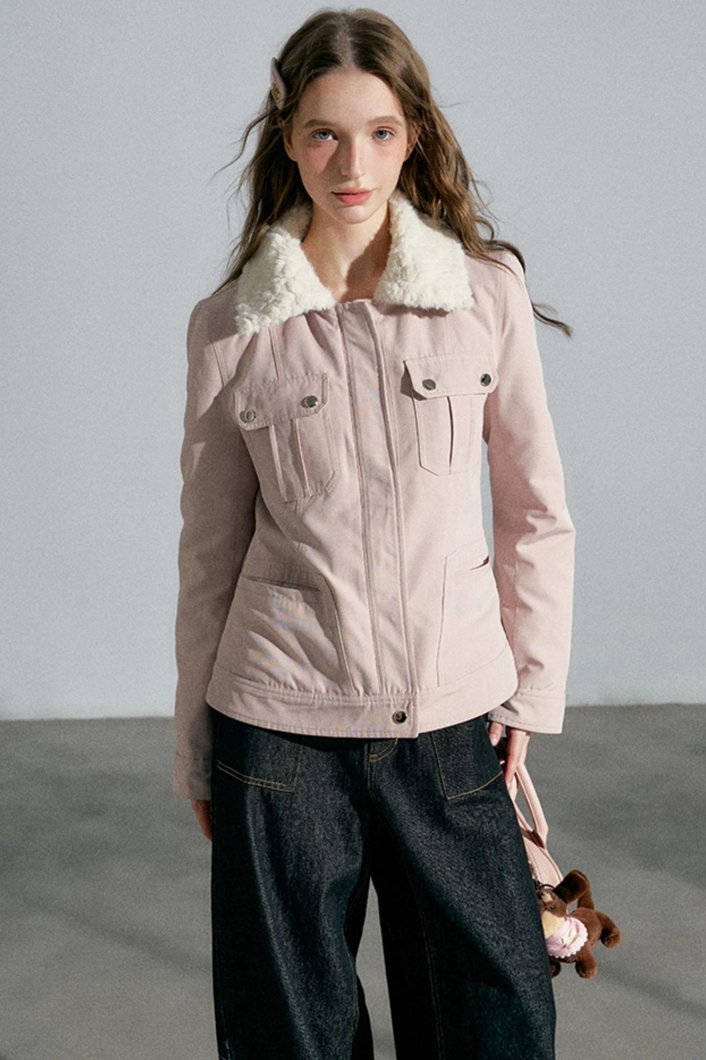 Lapel Pink Cotton Jacket