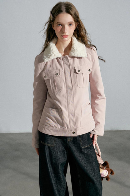 Lapel Pink Cotton Jacket