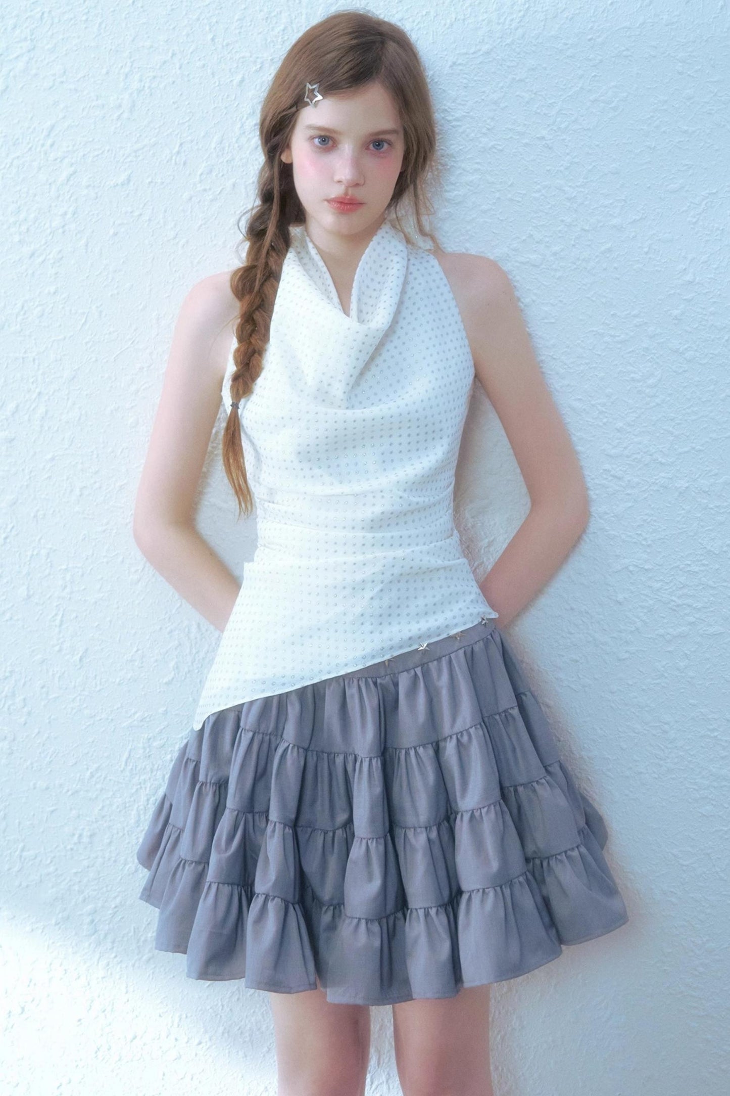 Beige Blue Swing Top