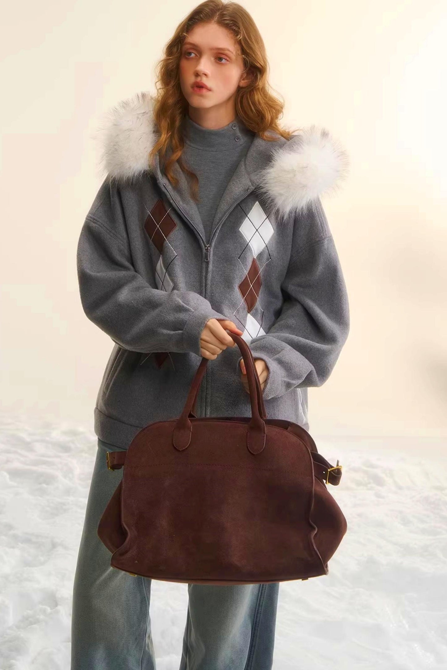 Diamond-Embroidered Woolen Jacket