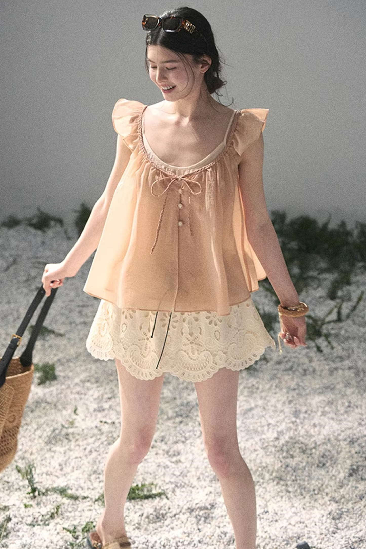 French Flutter Sleeve Babydoll Top Set