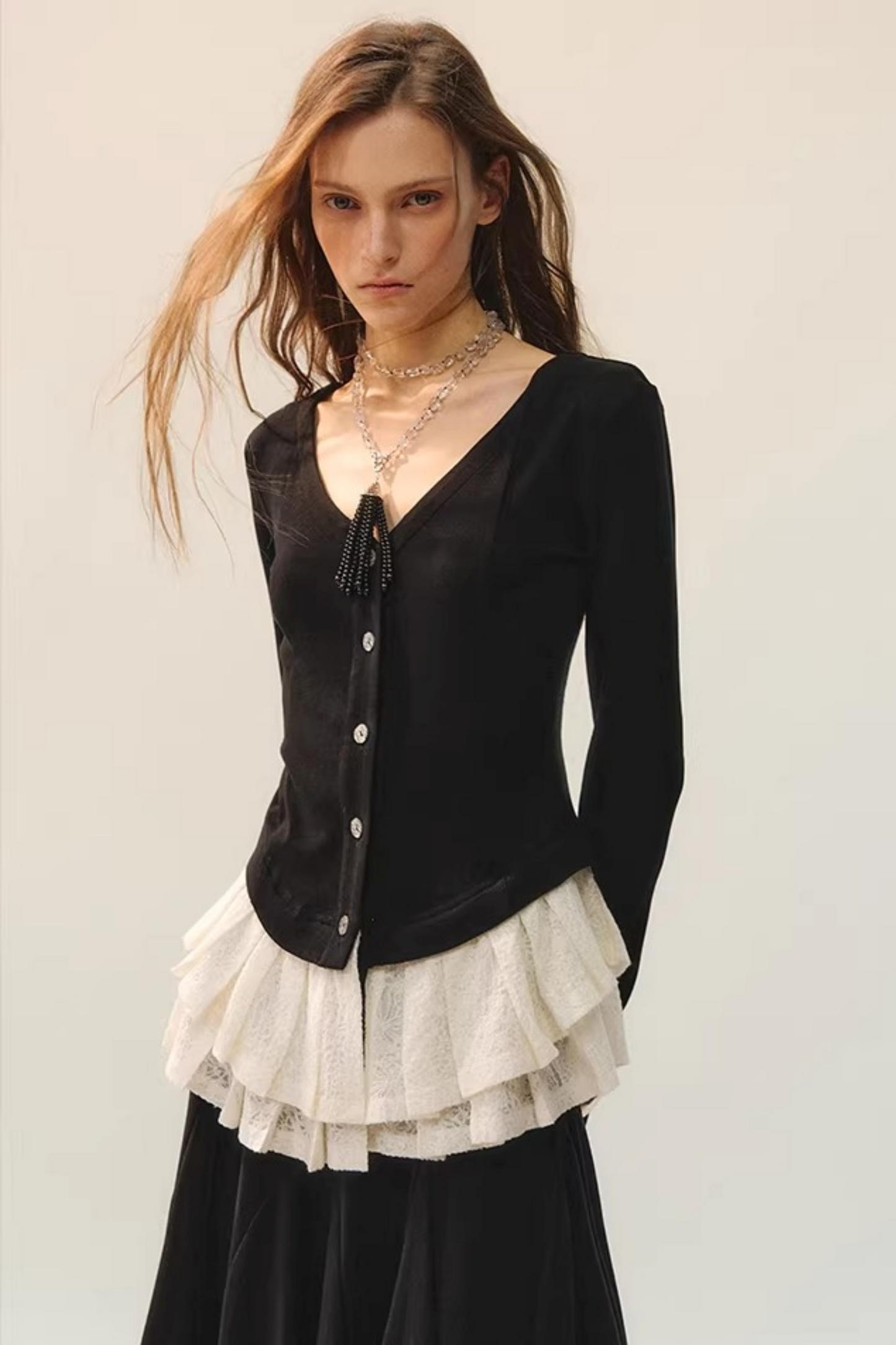 Black Wool Lace Top & Skirt Set-Up