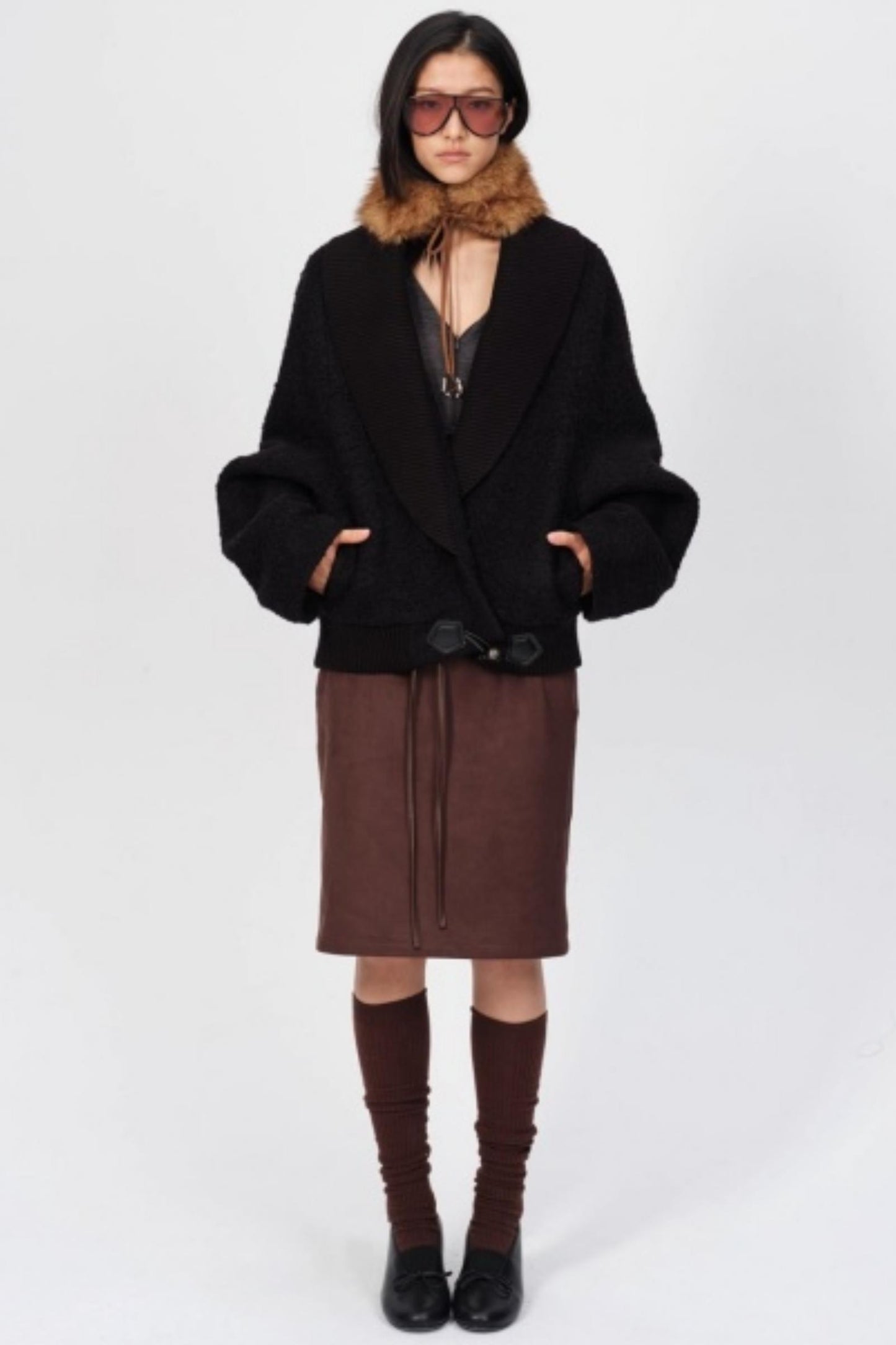 Winter Retro Suede Midi Skirt