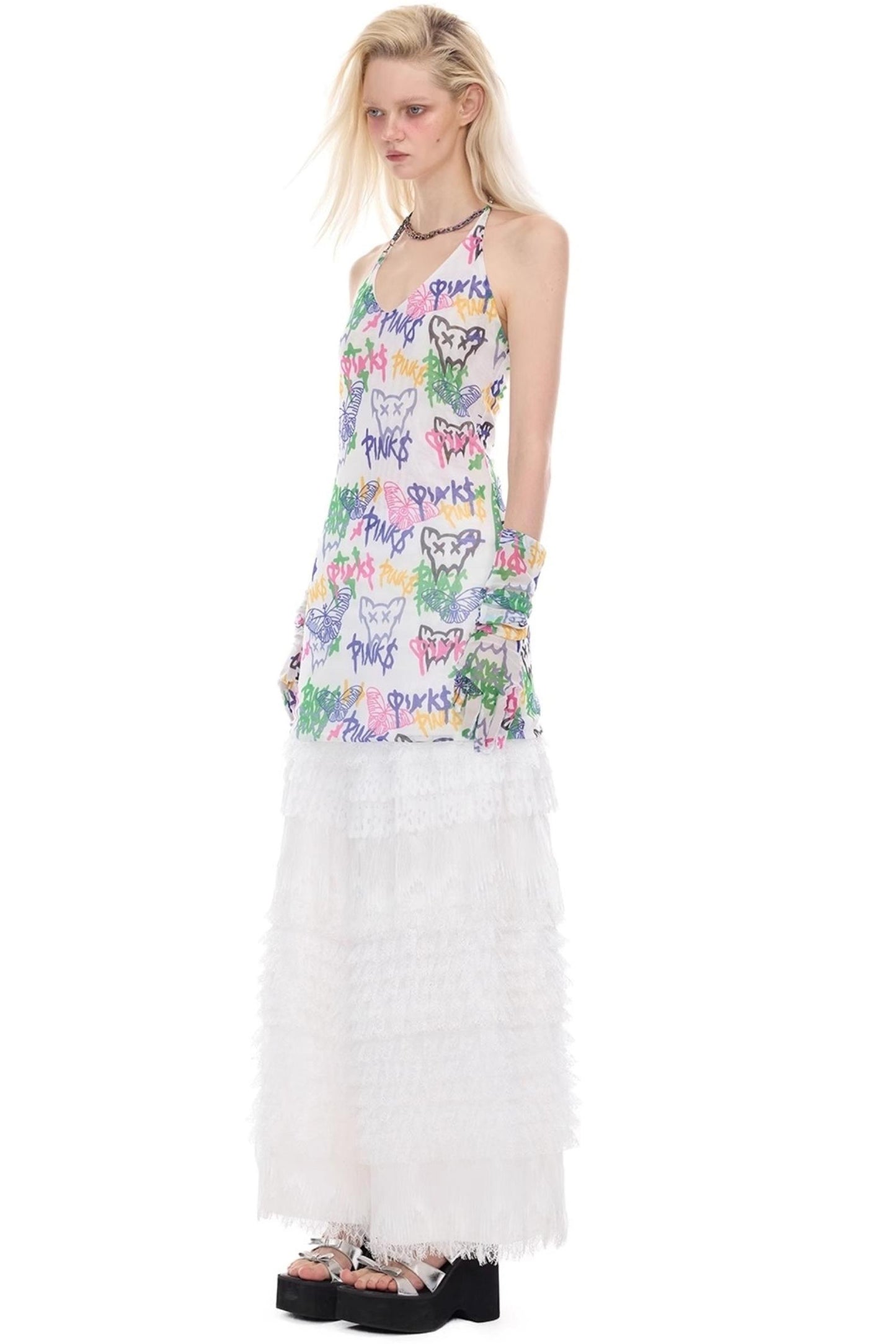 Graffiti Pen Halter Necklace Dress