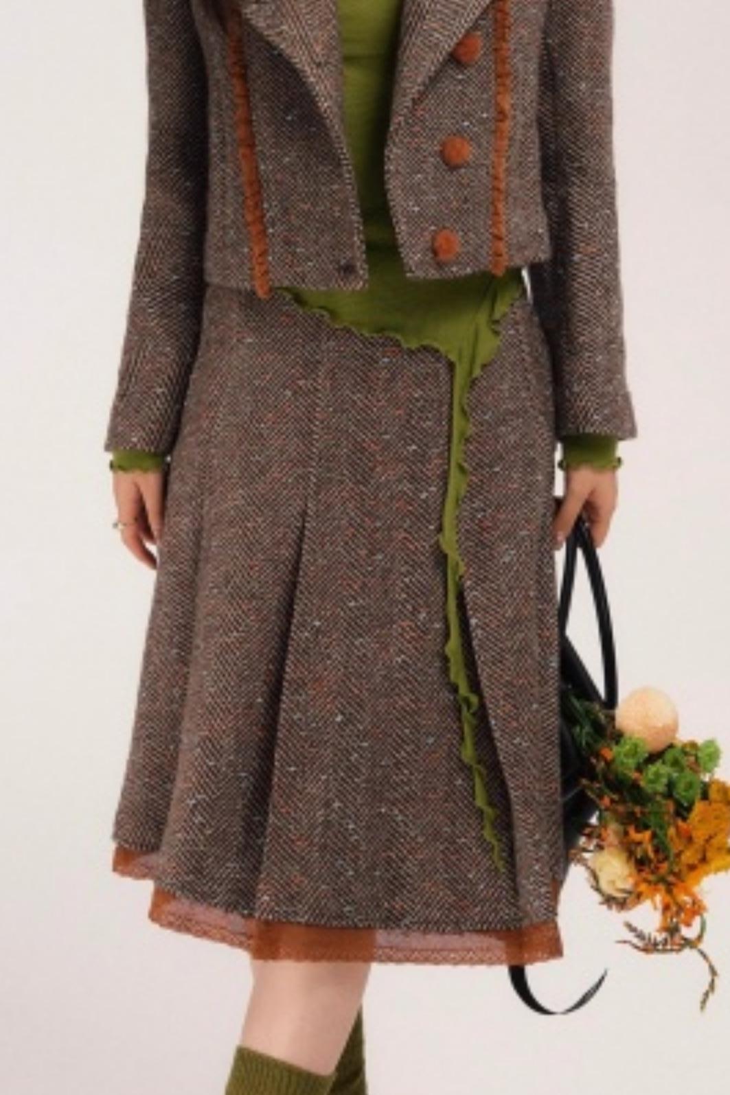 Vintage Wool Herringbone Coat Skirt Set-Up