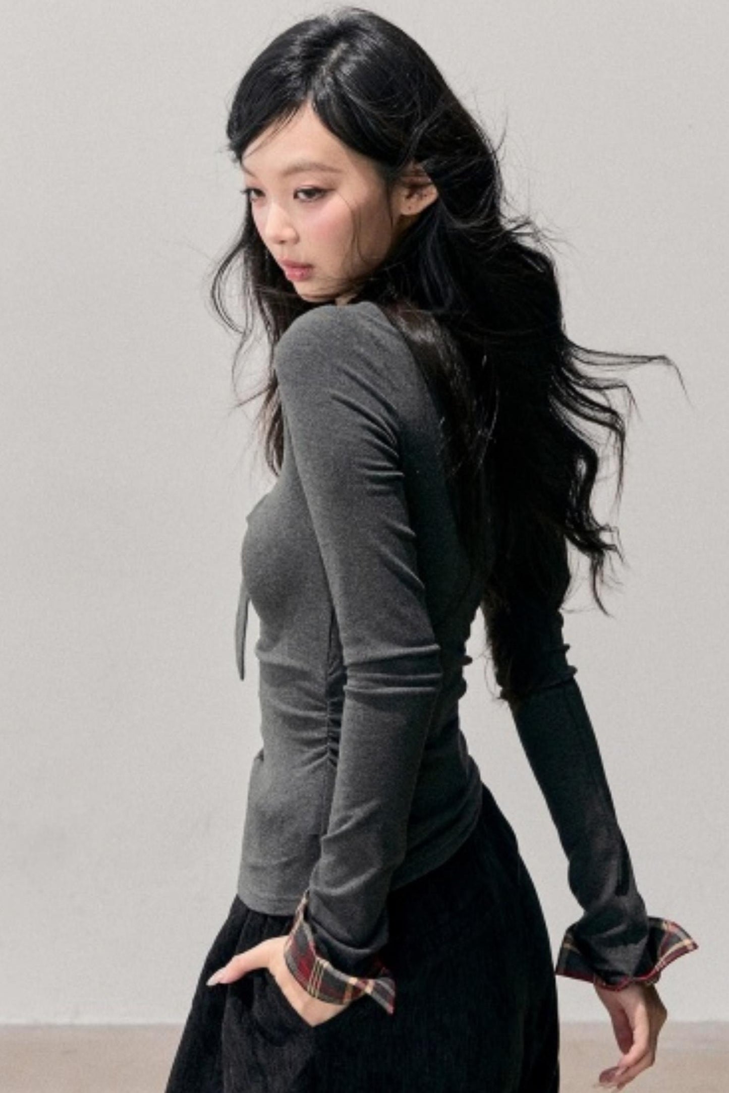 Knitted Plaid Slimming Top