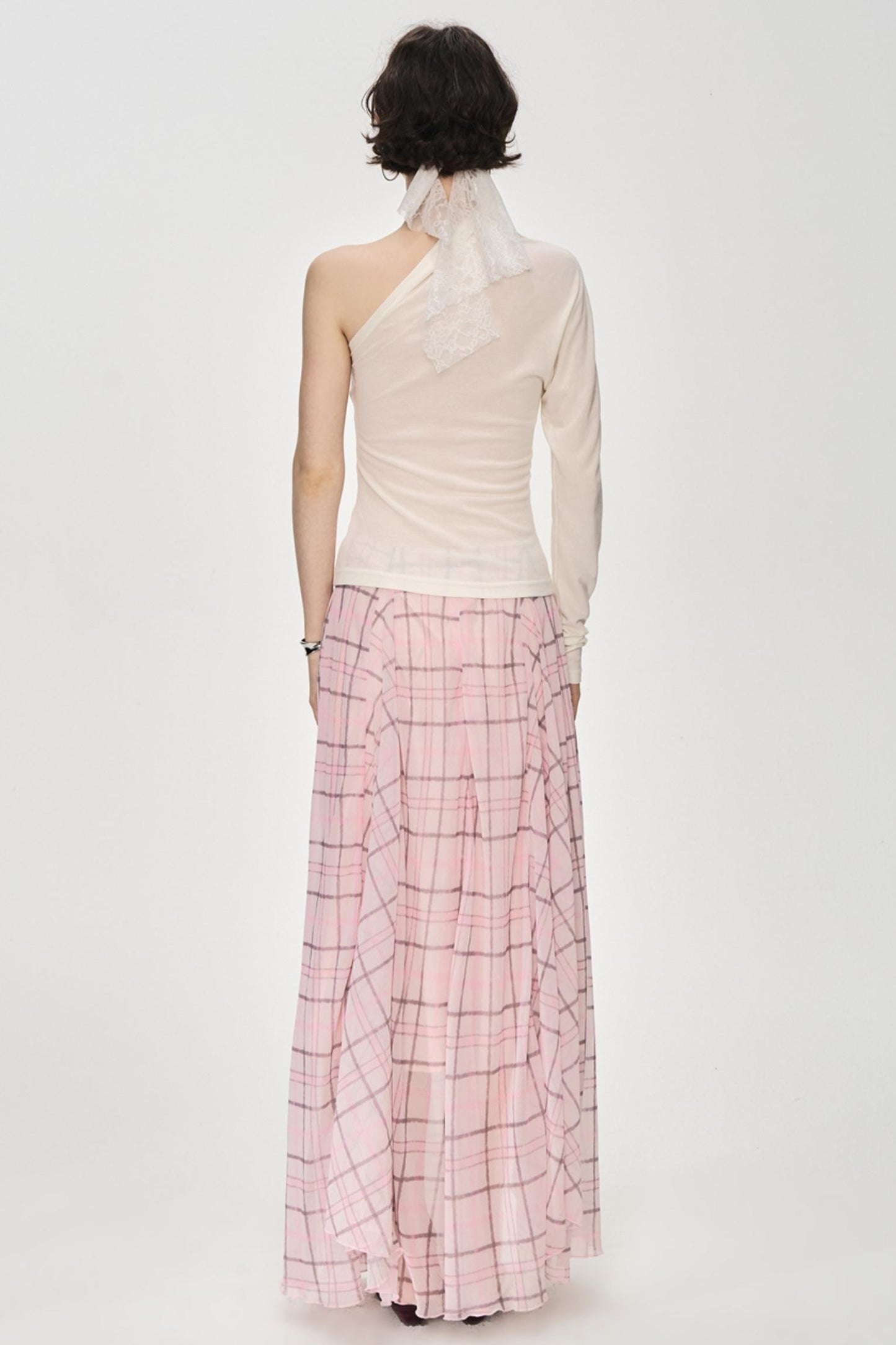Irregular Pink Plaid Skirt