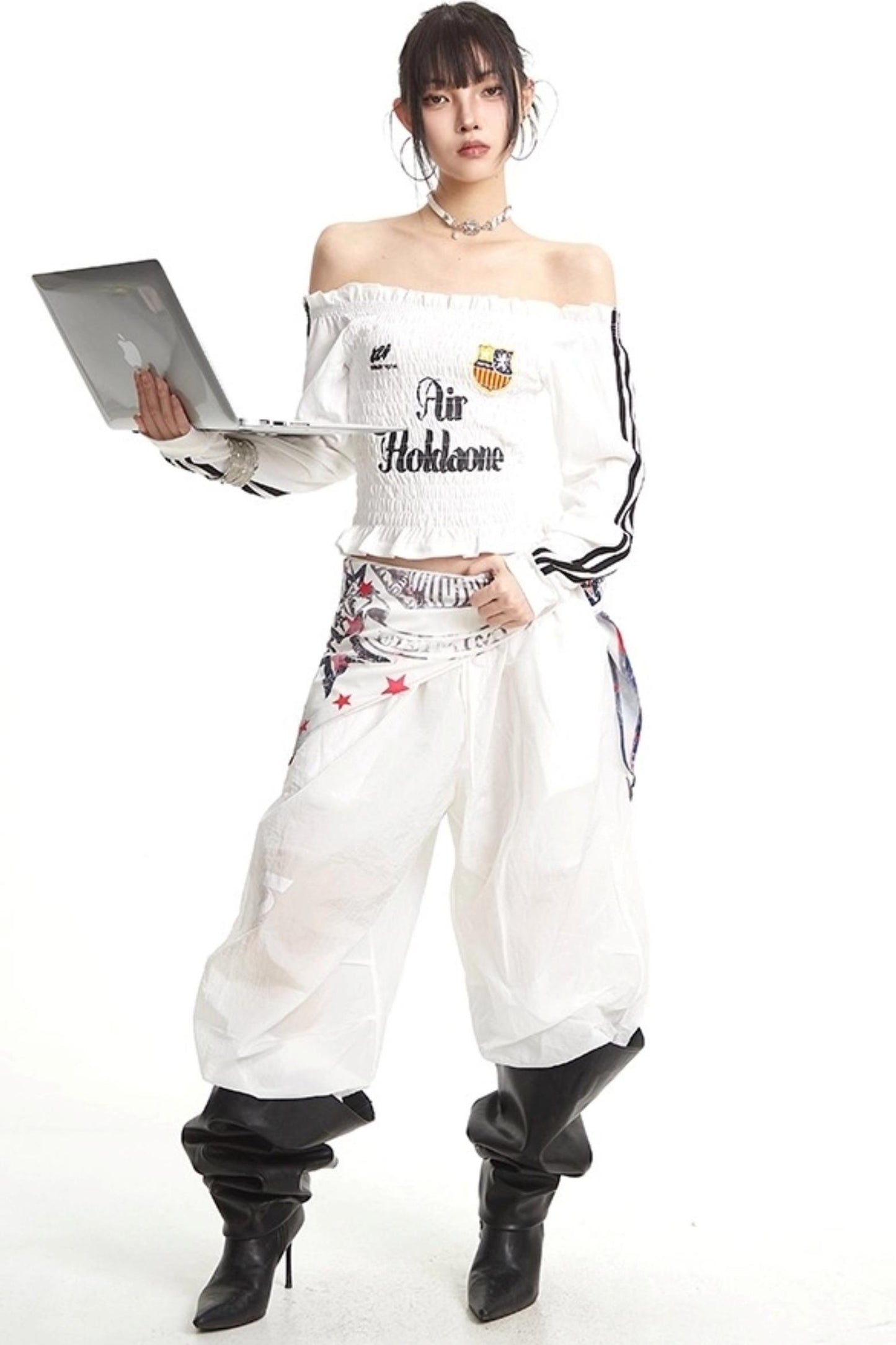 Pleats Elastic Sleeve T-Shirt