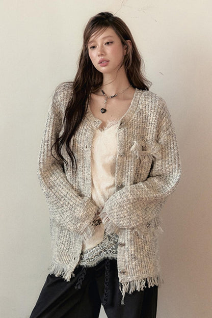 Knitted Cardigan With Scarf Set-Up