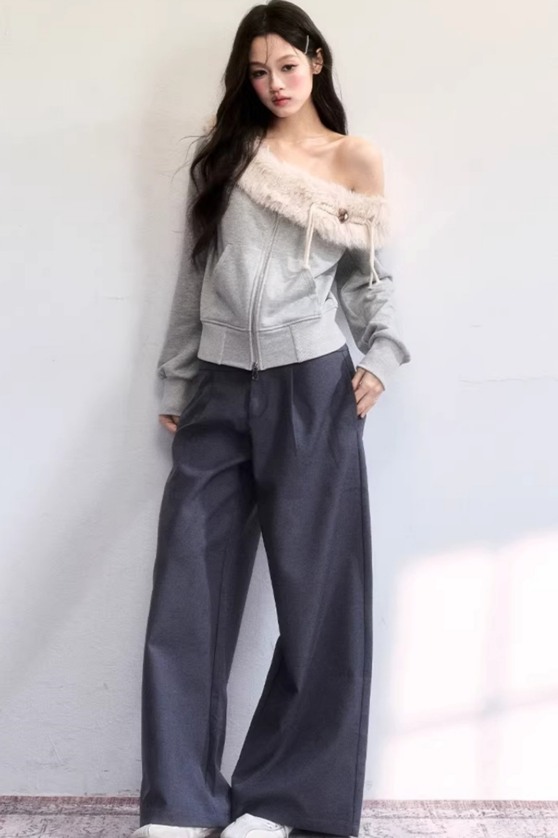 Mist Gray Off-Shoulder Jacket