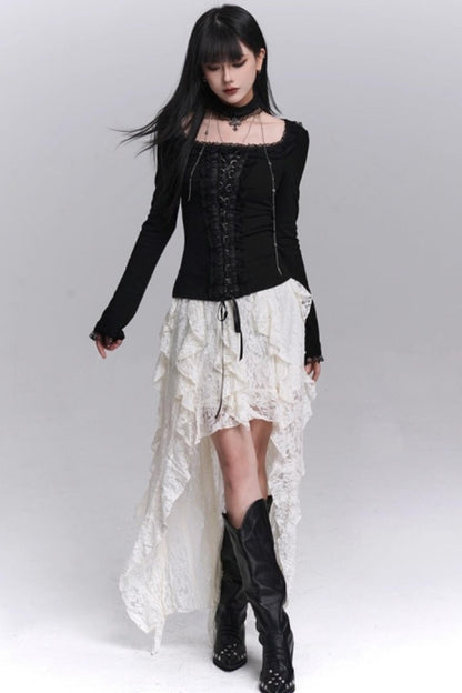 Gothic Black Slim Long Sleeve Top
