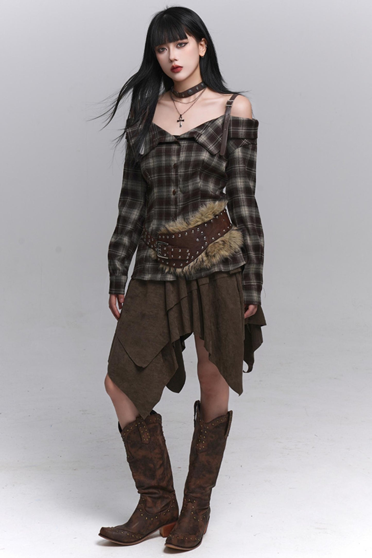 Autumn Check Off Shoulder Top