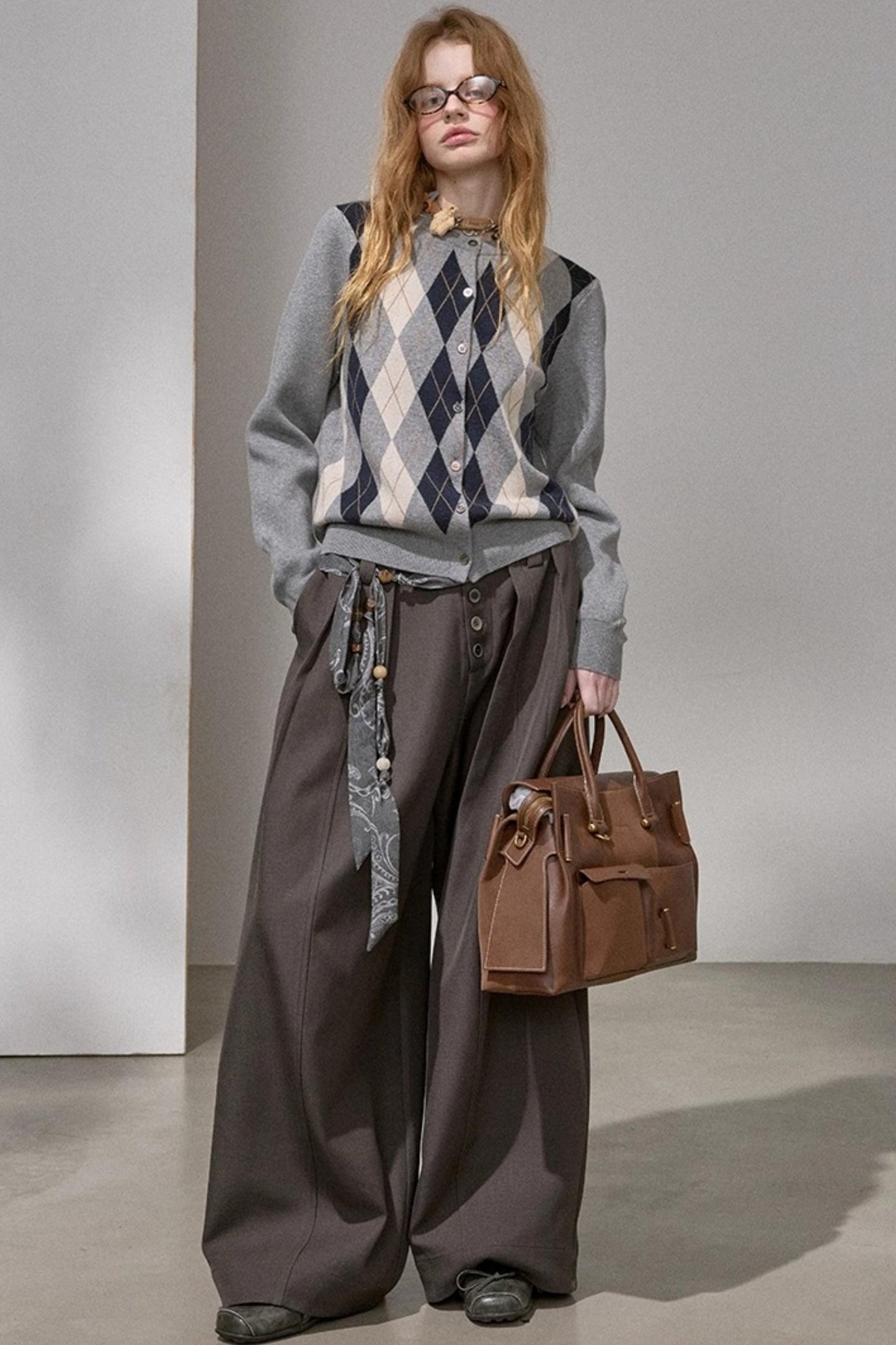 Retro Diamond-Pattern Knit Top