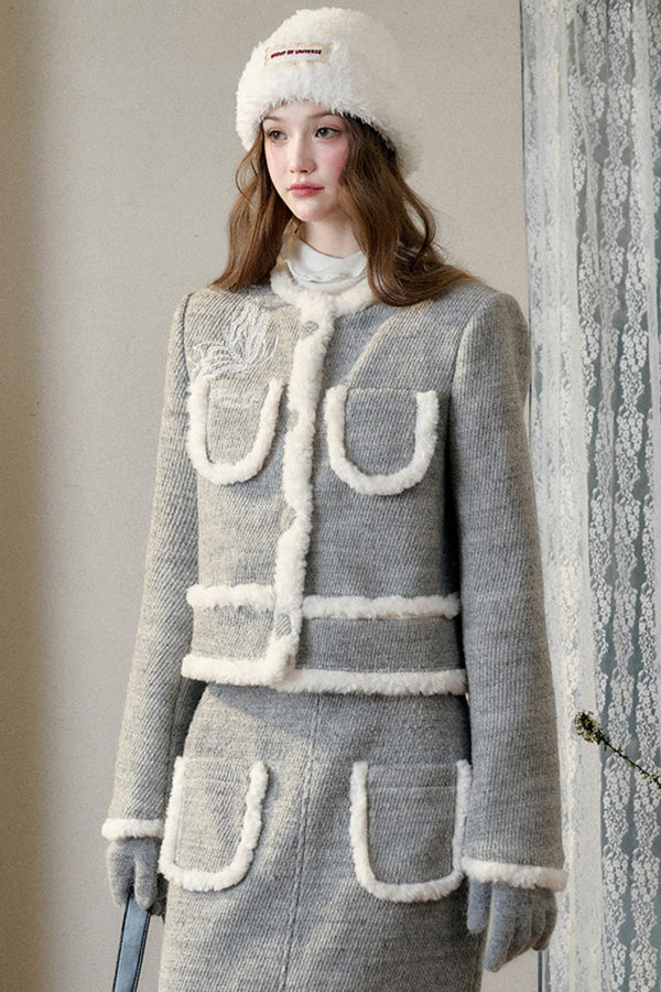 겨울 게이트 울 트위드 롱 스커트 세트업 