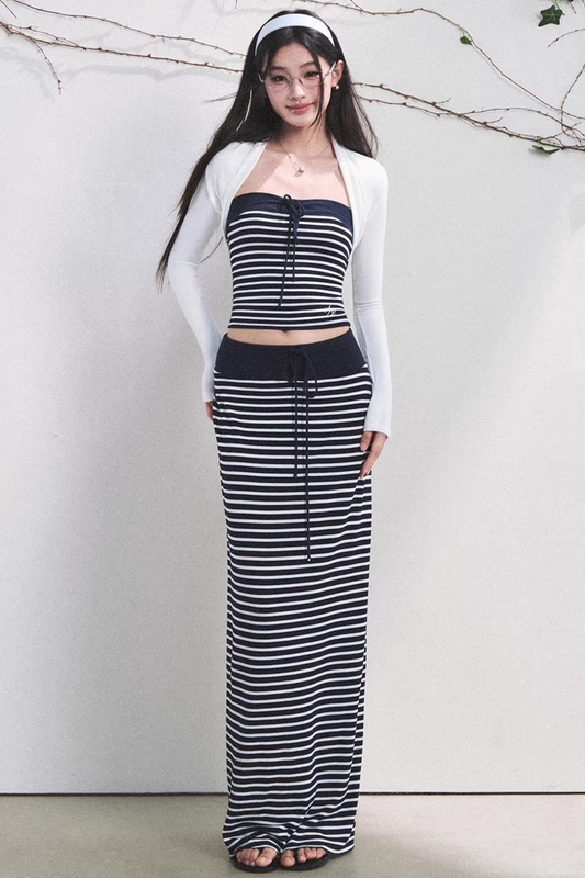 Color-Block Striped Tube Top Set-Up